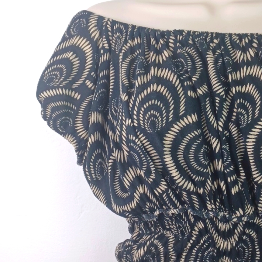 DUNIA MODERN ART GRAPHIC Tattered-Hem Figure-Forming Off Shoulder Mini Dress Top - Picture 2 of 12